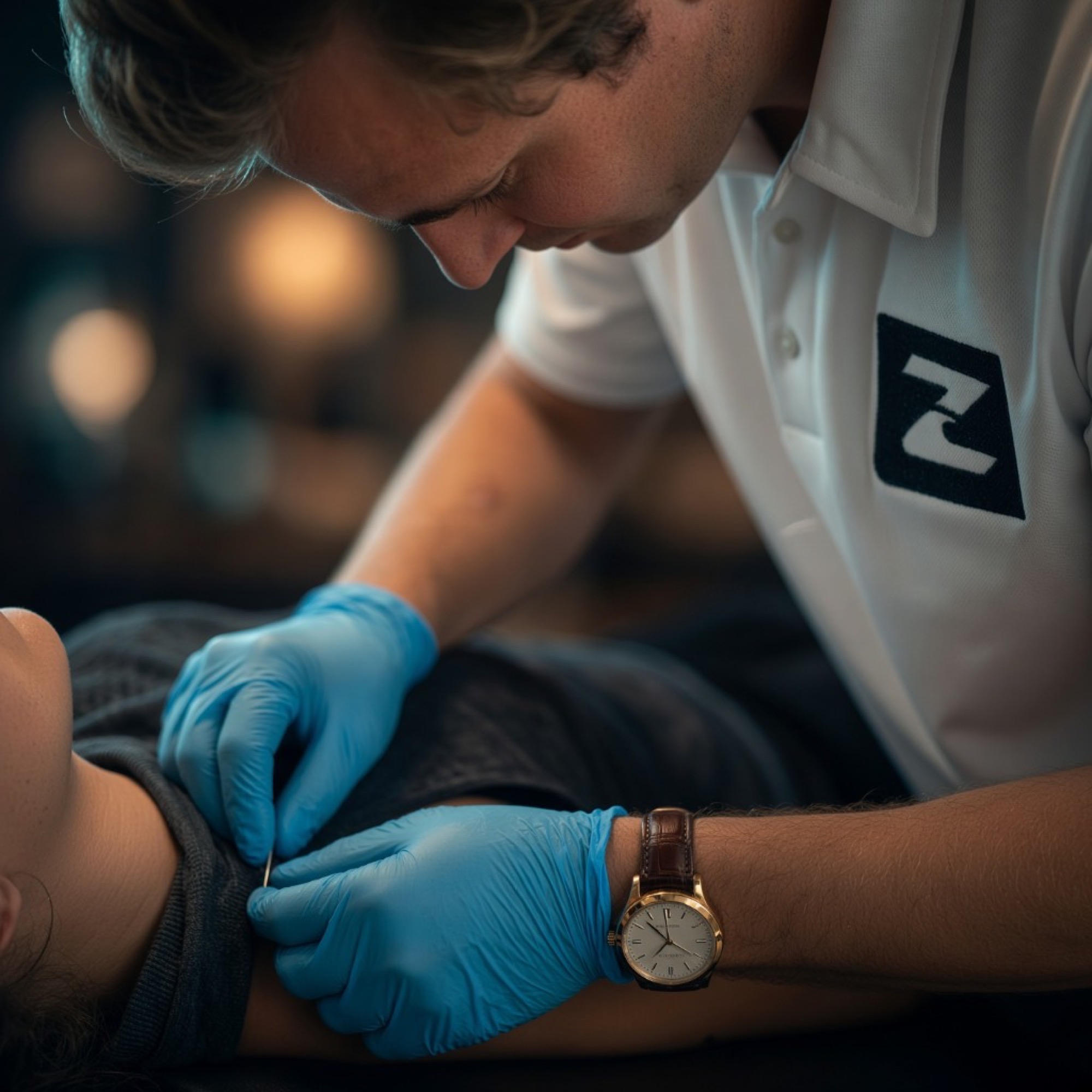 Dr. Zombek performing dry needling on a patient’s shoulder